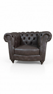 Chesterfield fauteuil bank 1-zits leren lounge stoel luxe éénzitter