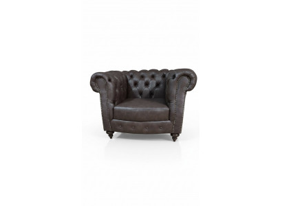 Chesterfield fauteuil bank 1-zits leren lounge stoel luxe éénzitter