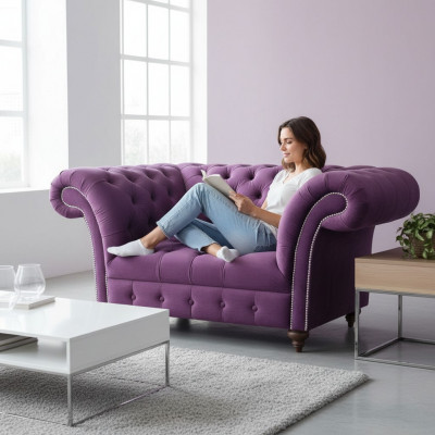 Chesterfield fauteuil bank 1 zits stof lounge stoel meubels