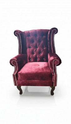 Ohrensessel Chesterfield Fauteuil Fluweel Rood Bankstel 1-Zits Modern