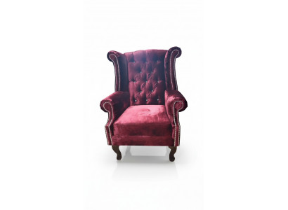 Ohrensessel Chesterfield Fauteuil Fluweel Rood Bankstel 1-Zits Modern