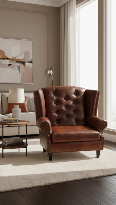 Luxe oorfauteuil Chesterfield fauteuil Leer Bruin Bank Modern Meubels