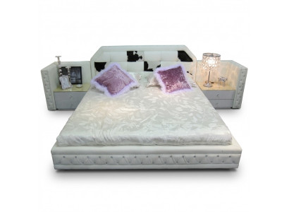 Luxe bed Chesterfield tweepersoonsbed echt leer met ponyvacht bedden Wit meubels