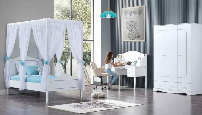 Kinderkamer Slaapkamer Bed Hemelbed 100x200cm Wit Hout Bedden