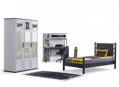 Kinderkamer Slaapkamer Meubels Complete kamer Jeugdkamer Zwart Wit 3-delig.
