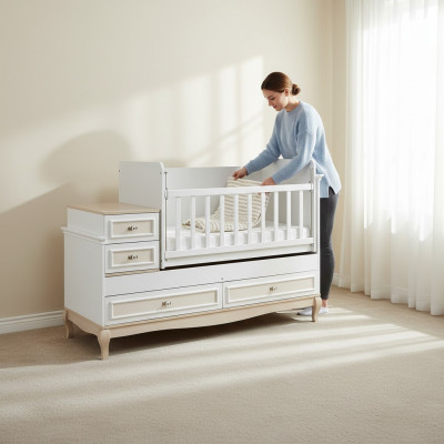 Babybed Kinderbed Bed Set Lade wit in de moderne kinderkamer.