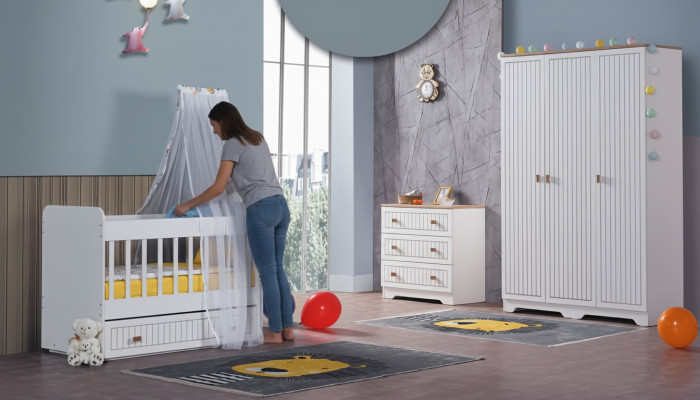 Baby complete kamer kast bed kinderkamer baby commode 3-delig.