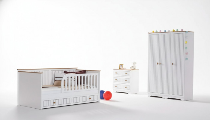 Kinderkamer tienerkamer wit bed commode kledingkast 3-delig