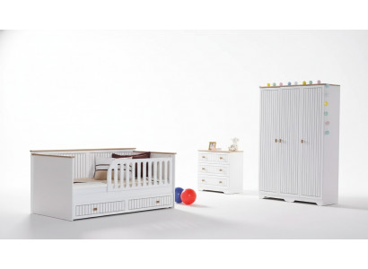 Kinderkamer tienerkamer wit bed commode kledingkast 3-delig