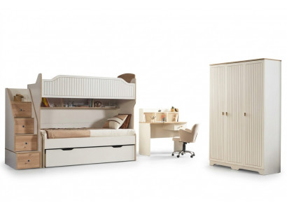 Kinderkamer stapelbed hoogslaper set bureau kledingkast 3-delig.