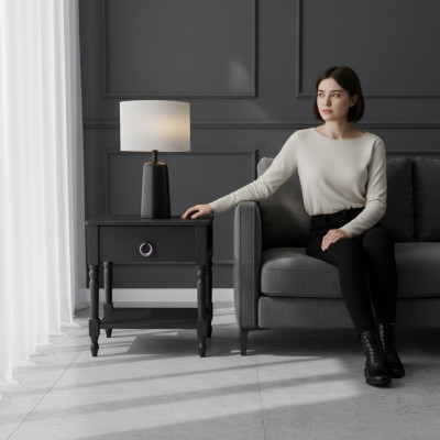 Moderne nachtkastje grijs houten meubels in slaapkamer design nachtkastjes