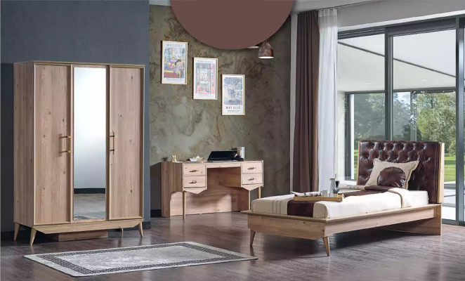 Bed Loft Hout Chesterfield 100x200cm Bedframe Gestoffeerd Hoofdbord