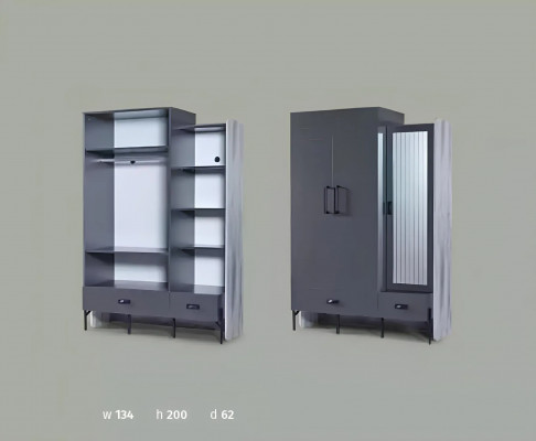 Kledingkast Grijs Garderobe Kasten Slaapkamer Hout Meubels Inrichting 134cm