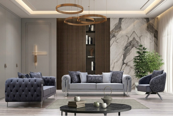 Moderne comfortabele woonkamermeubels twee driezitsbanken en 1 fauteuil met 1 zitplaats