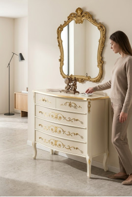 Witte klassieke woonkamer houten dressoir console lades nieuw design.