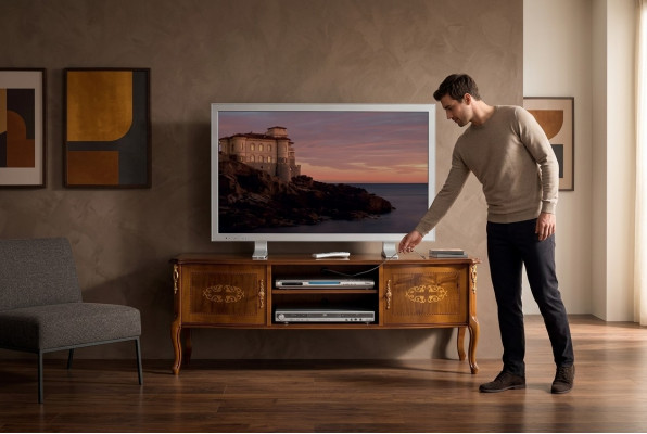 Klassieke bruine tv-kast woonkamer laag tv-meubel luxueuze standaard ontwerp.