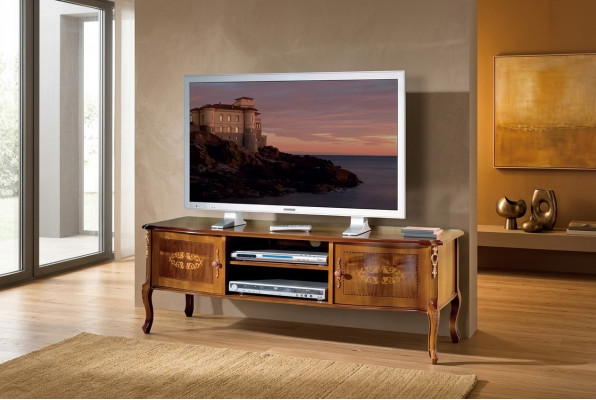 Klassieke bruine tv-kast woonkamer laag tv-meubel luxueuze standaard ontwerp.