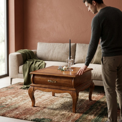 Klassieke woonkamertafel met lade, houten meubelstijl design nieuw.
