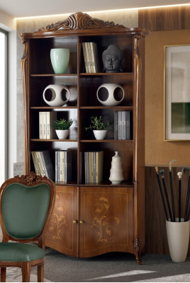 Woonkamer boekenkast Klassieke bruine meubelen Houten planken