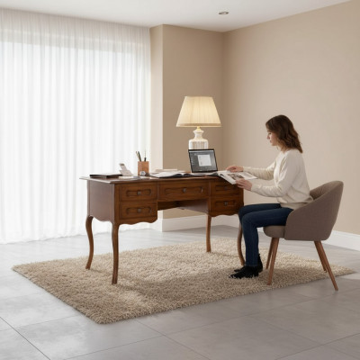 Bruin kantoortafel Luxe thuiskantoor meubels Houten bureau Klassiek
