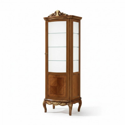 Klassieke hoogwaardige bruine vitrine glazen kast van echt hout meubeldesign