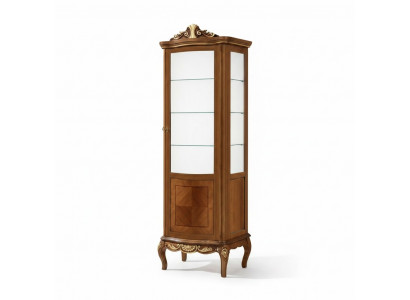 Klassieke hoogwaardige bruine vitrine glazen kast van echt hout meubeldesign
