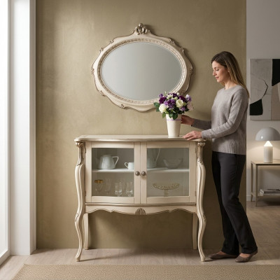 Klassieke glazen vitrine luxe opbergtafel woonkamer meubels hout