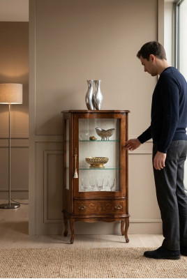 Klassieke houten glazen vitrine Luxe woonkamer designer glazen vitrine meubels.