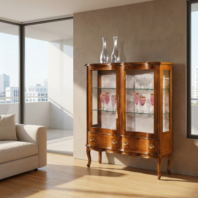 Glas Luxe Bruin Houten Vitrine Exclusieve Woonkamer Meubels Nieuw