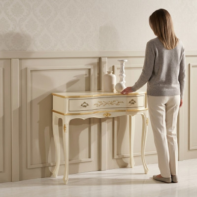 Klassieke witte console tafel bijzettafel houten meubels slaapkamer design.