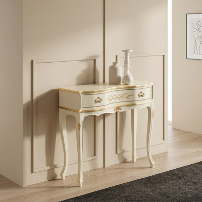 Klassieke witte console tafel bijzettafel houten meubels slaapkamer design.