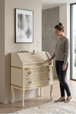 Klassieke, elegante, luxueuze nieuwe commode in wit hout bestelbaar.