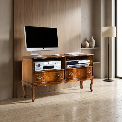 Klassieke tv-standaard RTV-kast met lades houten design nieuw.
