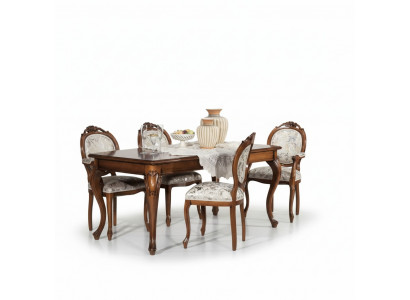 Eetkamermeubilair Eettafel Massief hout 4x stoelen met armleuningen Meubels
