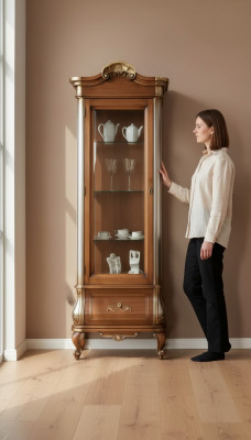 Luxe hoogwaardige vitrinekast van bruin hout Klassieke meubelkast