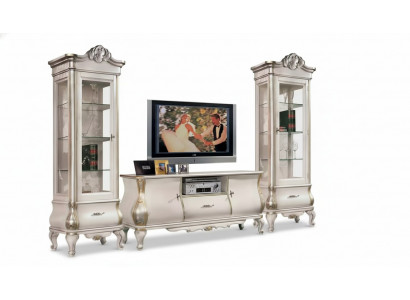 Klassieke witte woonwand met tv-standaard 2x vitrines Elegant set 3-delige kast