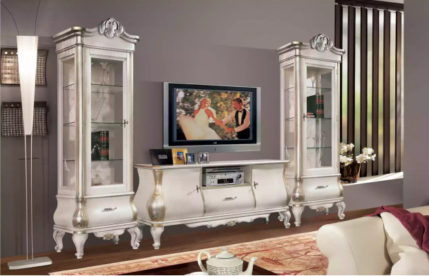 Luxe houten kast met glazen klassiek witte meubels Kast Vitrines