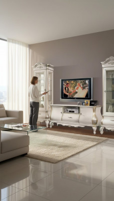 TV-stand Luxe klassiek wit hout nieuw in de woonkamer
