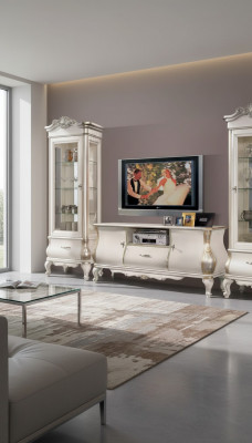 TV-stand Luxe klassiek wit hout nieuw in de woonkamer