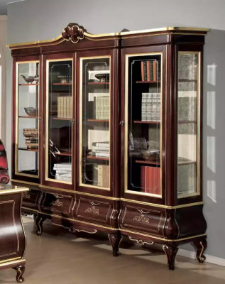 Klassieke kantoorinrichting Bureau Boekenkast 4-delig Houten meubels