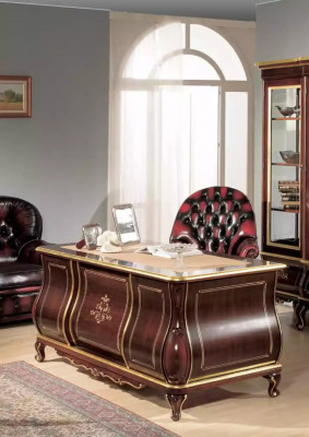Klassieke kantoorinrichting Bureau Boekenkast 4-delig Houten meubels