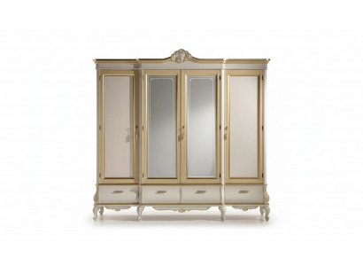 Klassieke luxe Witte vierdeurs slaapkamerkast Houten meubels Nieuw