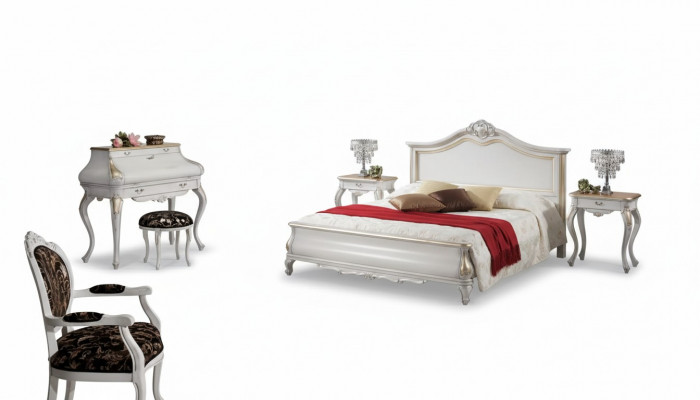 Witte slaapkamermeubels 2x nachtkastjes kaptafel modern bed 4-delig