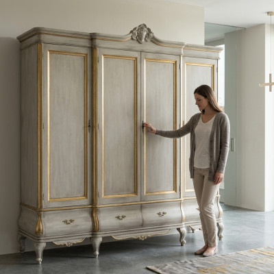 Witte luxe kledingkast massief houten meubelen slaapkamer kasten kast
