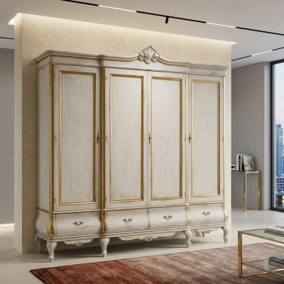 Witte luxe kledingkast massief houten meubelen slaapkamer kasten kast