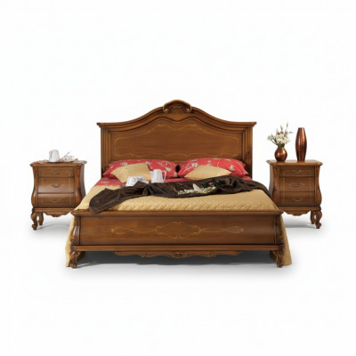 Houten tweepersoonsbed in klassieke stijl Luxe slaapkamer design Bedden