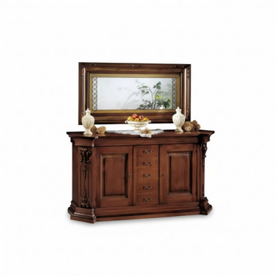 Klassieke bruine massief houten dressoir spiegel commode kasten Nieuw