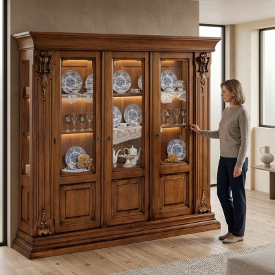Glas Vitrine Houten Kast Klassieke dressoir Meubels Planken Massief houten kast