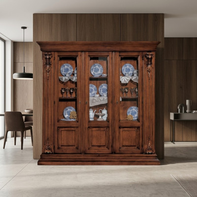 Glas Vitrine Houten Kast Klassieke dressoir Meubels Planken Massief houten kast