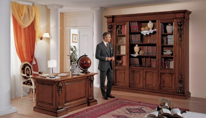 Klassieke bruine werkkamerset Bureau Boekenplank Tafel Plank